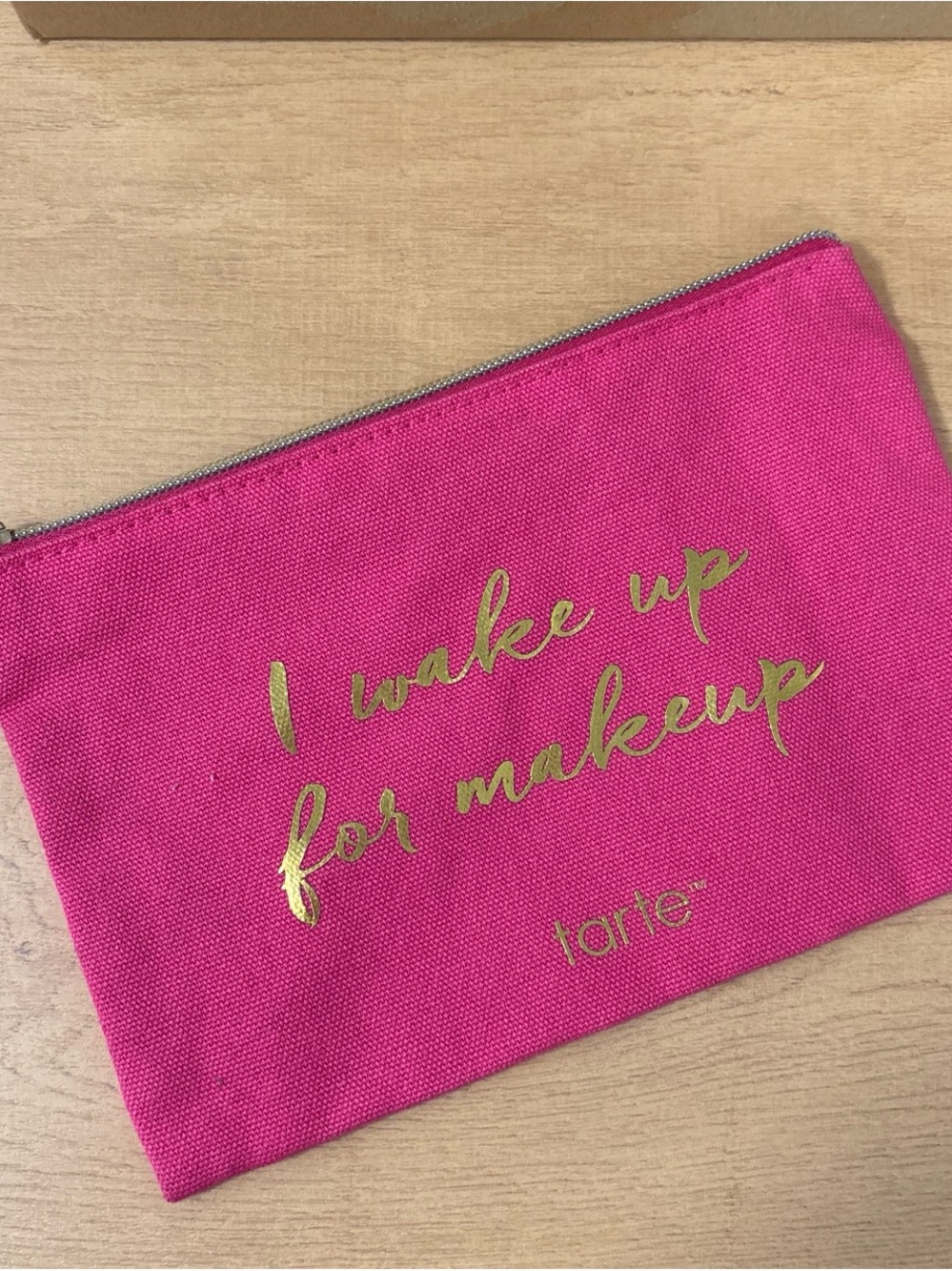 tarte Hot Pink Canvas Makeup Pouch with Gold Script